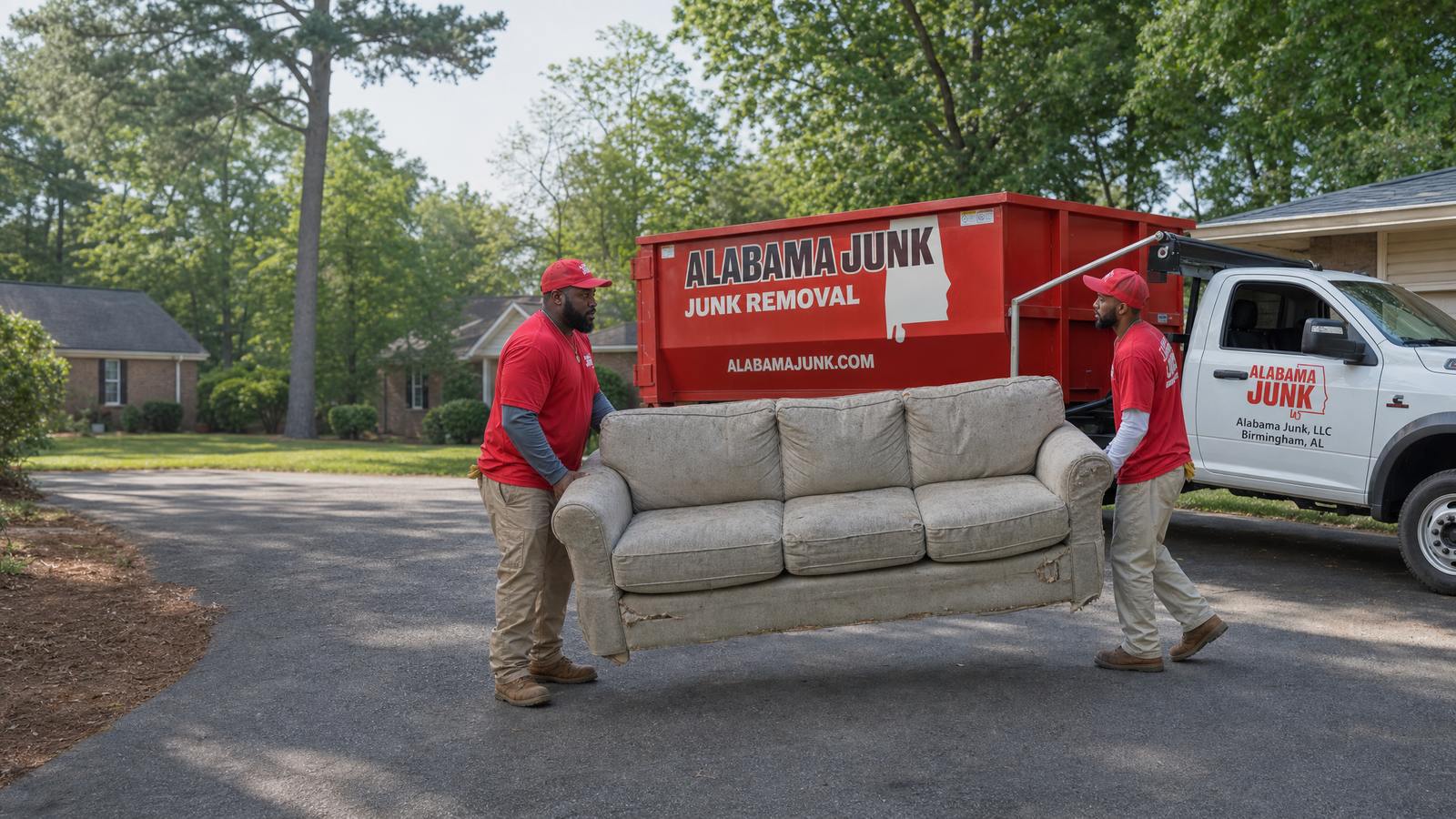 Alabama Junk crew carrying an old sofa to the truck
